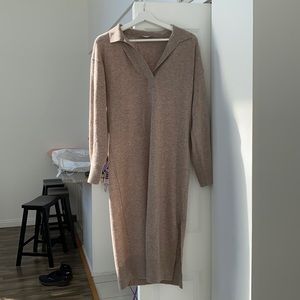 Everlane cashmere polo midi dress tan beige